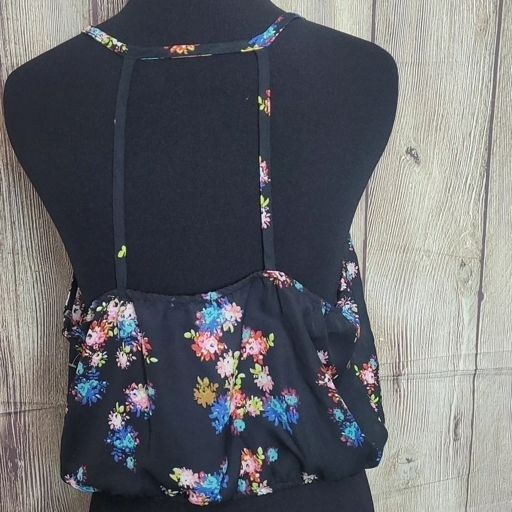 Womens Floral Crop Top Charlotte Russe Sz L Black - Picture 5 of 6